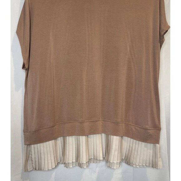 LOGO by Lori Goldstein Knit Cap Sleeve Crew Neck Blouse Top Pleated Hem Sz XS - Picture 2 of 9